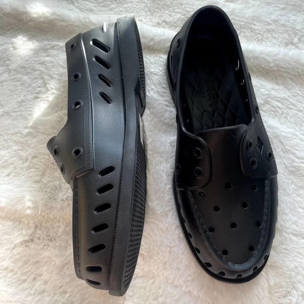 new sperry black a/o float flooded slip on shoes size 7